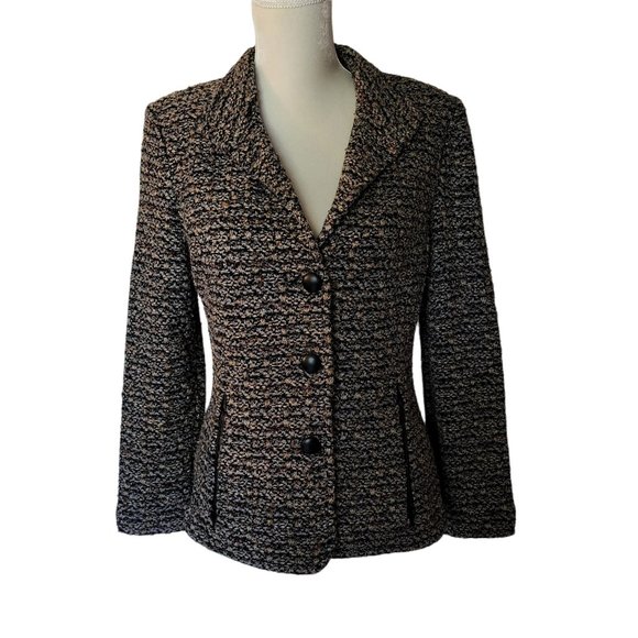 St. John Jacket Blazer Tweed Black Brown Blue Bronze size 8 Pockets Wool Blend - Picture 3 of 16
